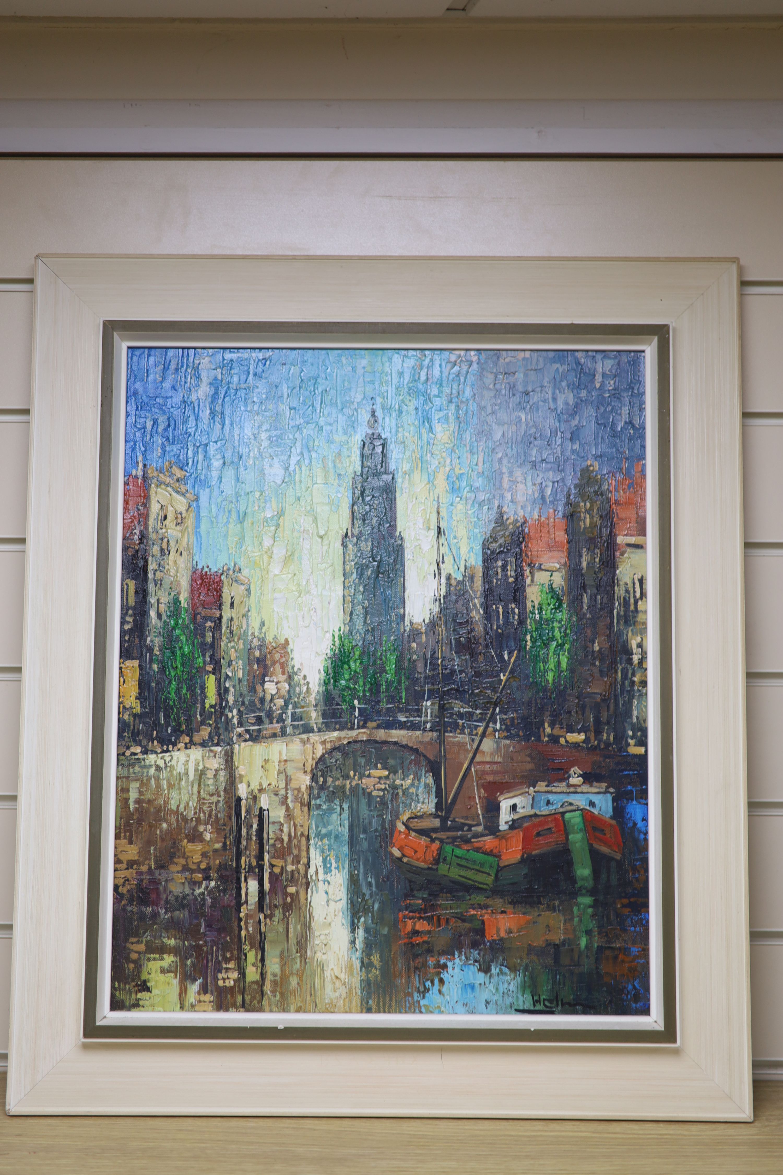 Dutch School, oil on canvas, Canal scene, signed Helm, 50 x 40cm